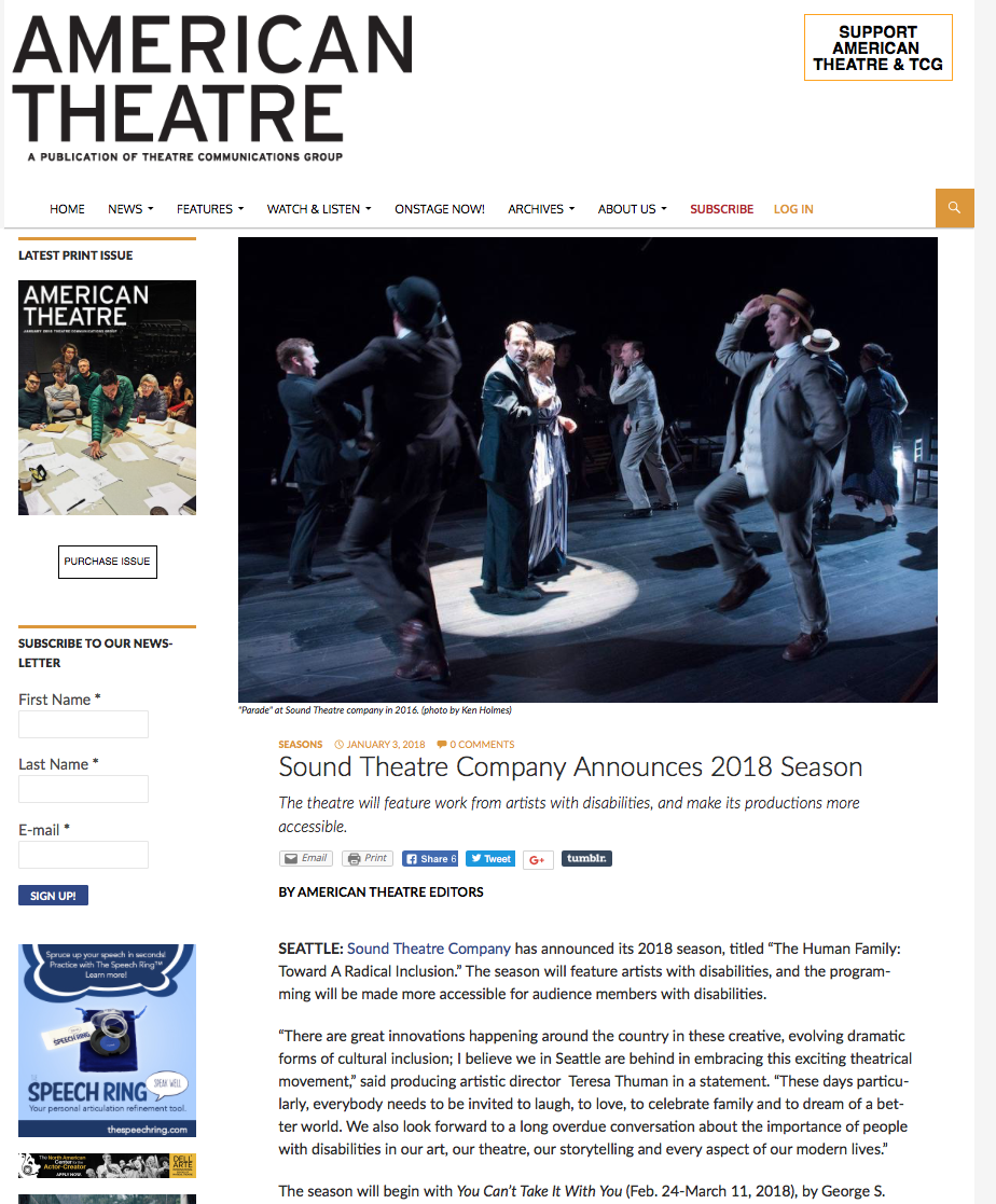 American Theatre Magazine Features STC’s New Season