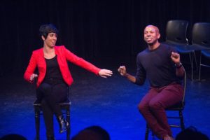 Director Jay O'Leary and Playwright Darren Canady share a joyous moment on stage 