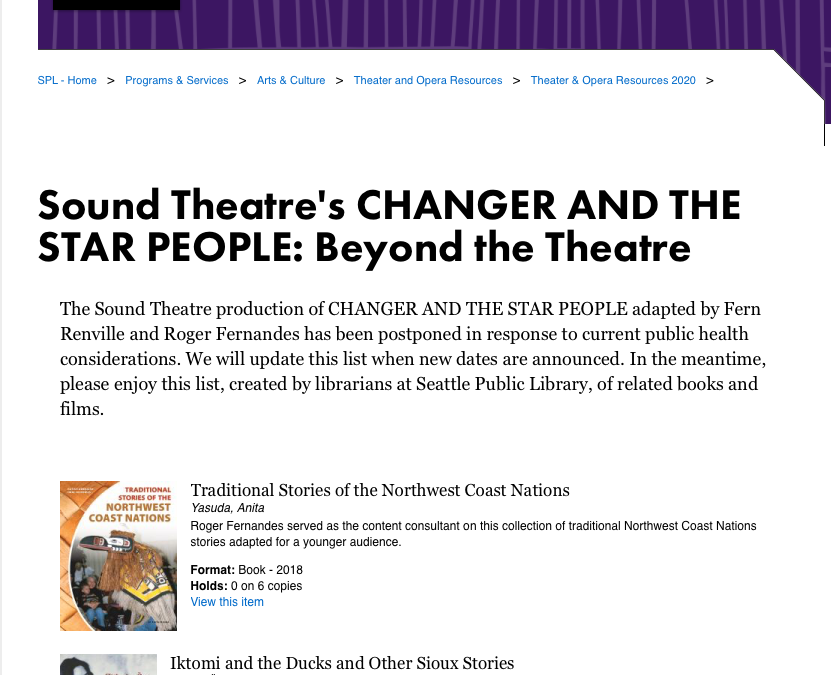 Seattle Public Library Reading List for Changer and the Star People