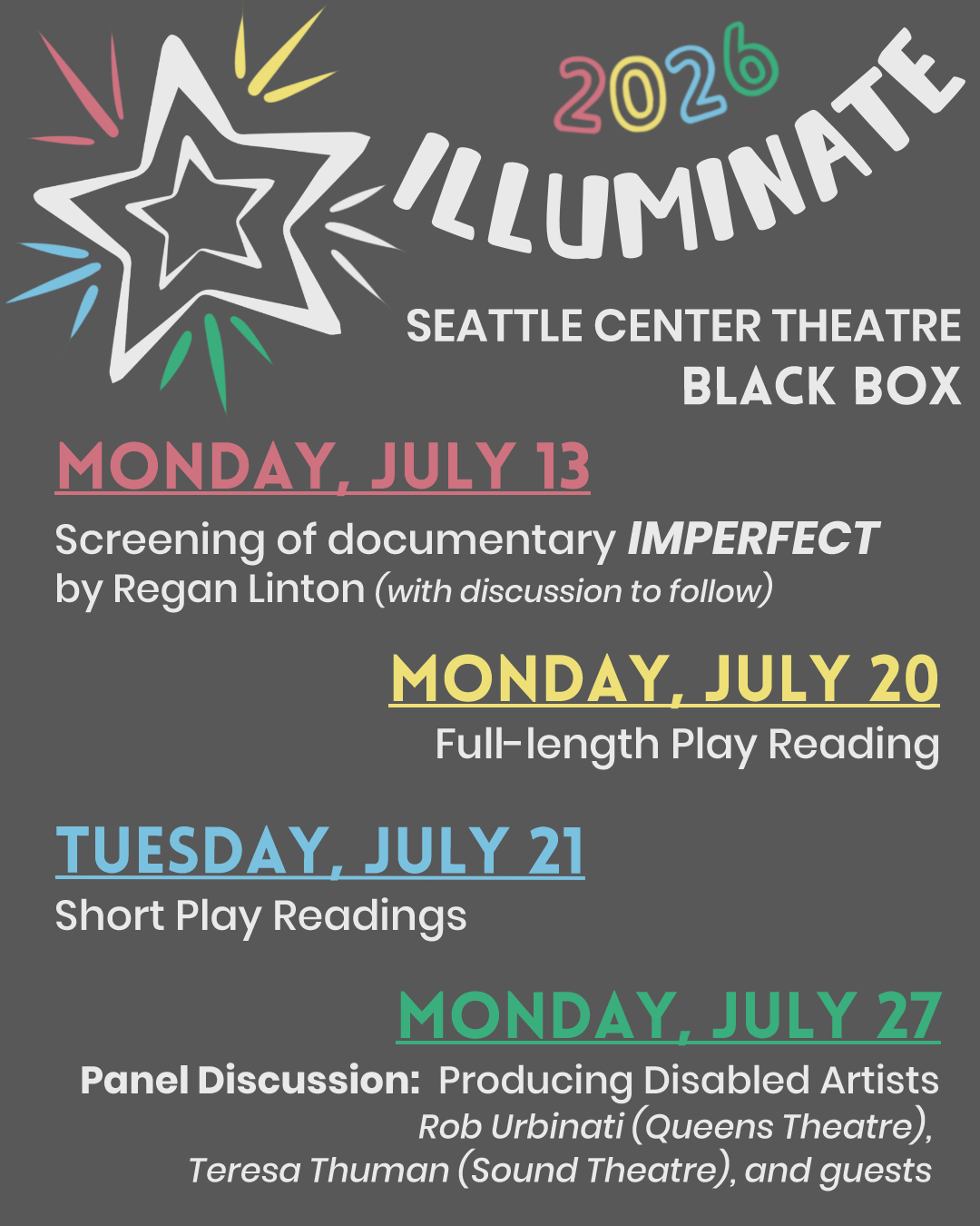 [ID: graphic with the full lineup of events, featuring the star graphic and the festival title at the top. End ID.]